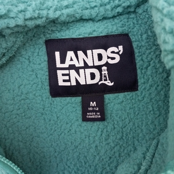 - Lands End Women’s Full Zip Fleece Size M 10-12 Teal Mock Neck Pockets . - Picture 3 of 5